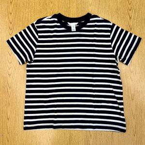 H&M 100% Navy Cotton Striped Tee Size M Classic Preppy